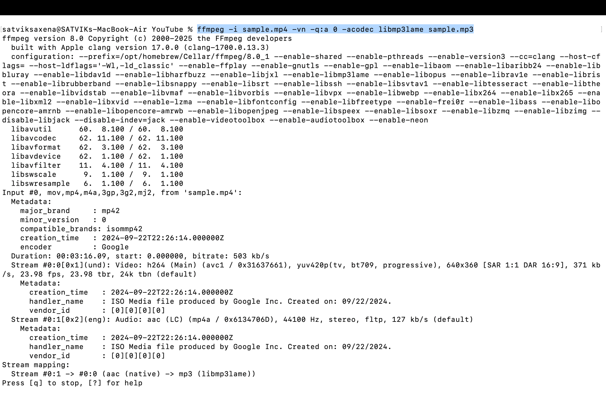 FFmpeg-Befehl zum Audio-Export ausführen